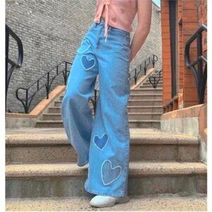 SOCIAL TOURIST High Rise Baggy Jeans Womens 3R W26 Heart Patch Wide Leg